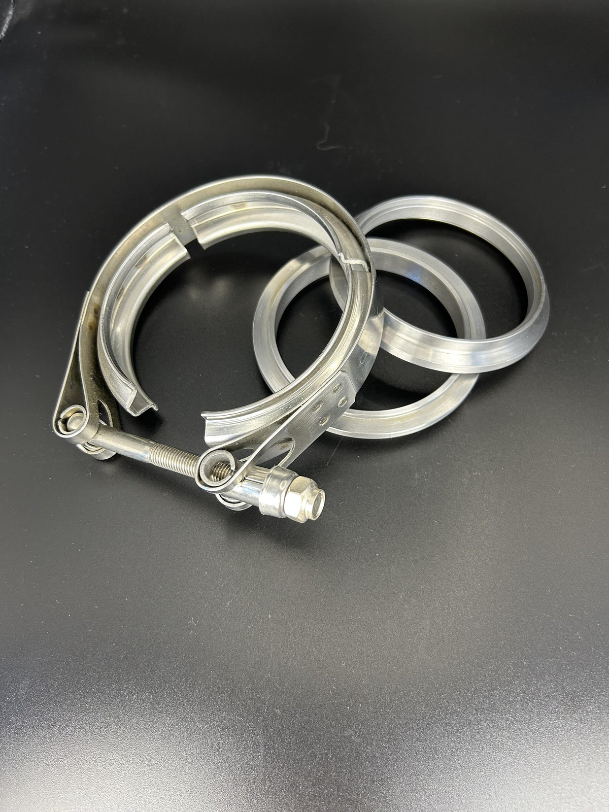 76mm V-band kit with mild steel flanges and standard stainless steel clamp